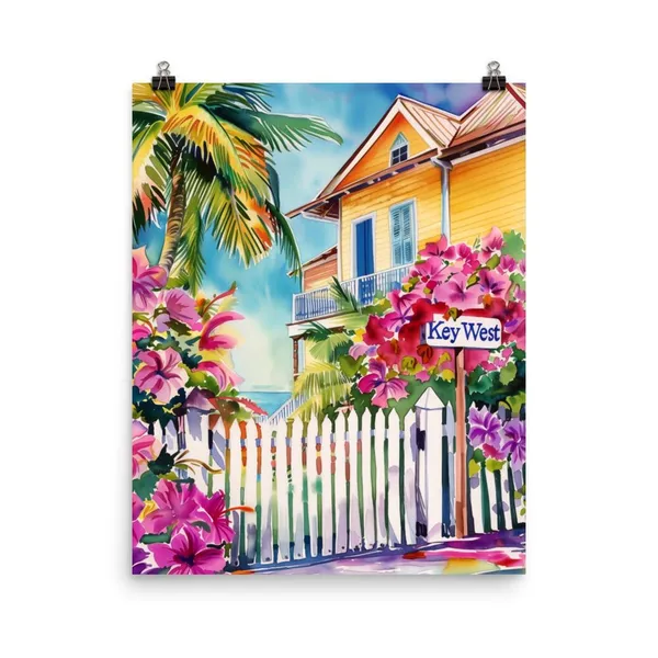 Key West Watercolor Art Print, Florida Coastal Decor