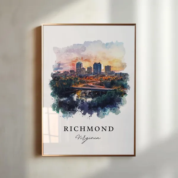 Richmond VA Watercolor Travel Poster, Virginia