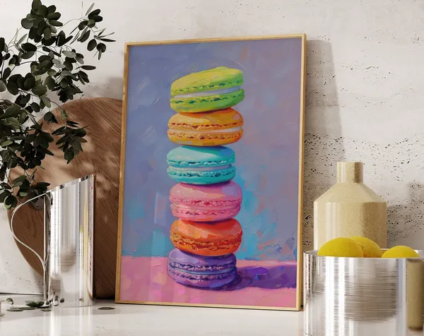 Colorful Macaron Painting Print, Vintage Kitchen Decor