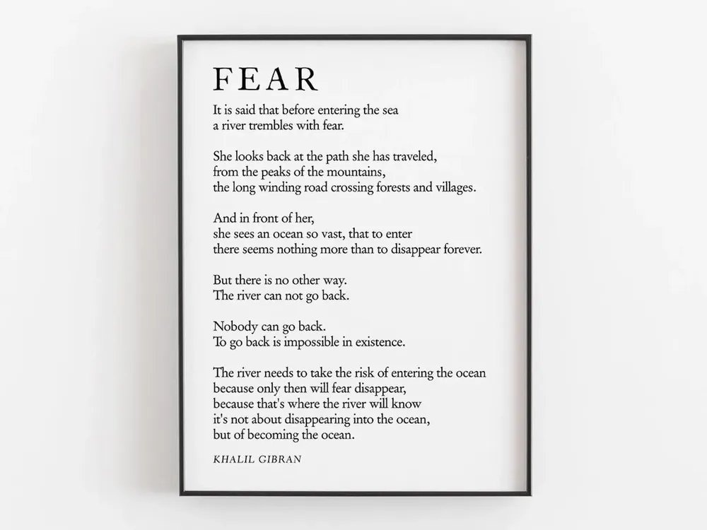 Fear by Kahlil Gibran, Literary Typography Art Print
