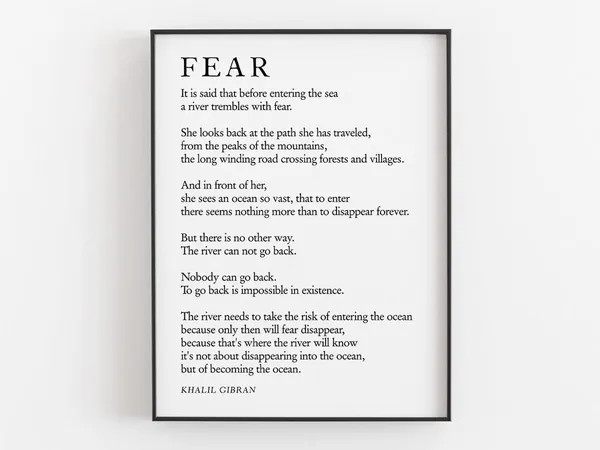 Fear by Kahlil Gibran, Literary Typography Art Print