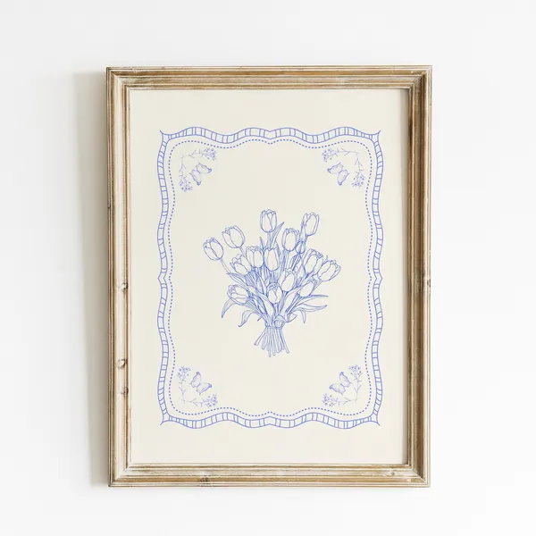Cobalt Blue Tulip Illustration Wall Art Print