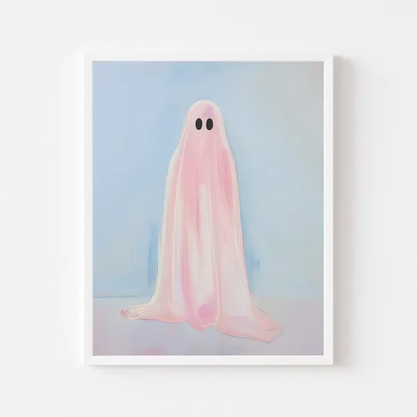 Pastel Pink Ghost, Girly Halloween Wall Art Print