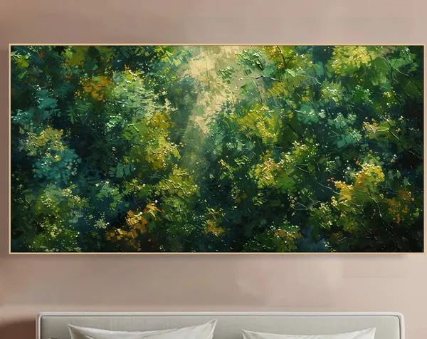 Lush Green Forest Oil Painting, Custom Nature Art Print