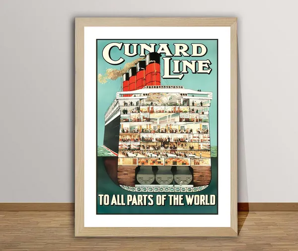 Cunard Line Vintage Travel Poster, Retro World
