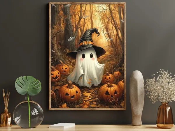Vintage Cute Witchy Ghost Halloween Art Print