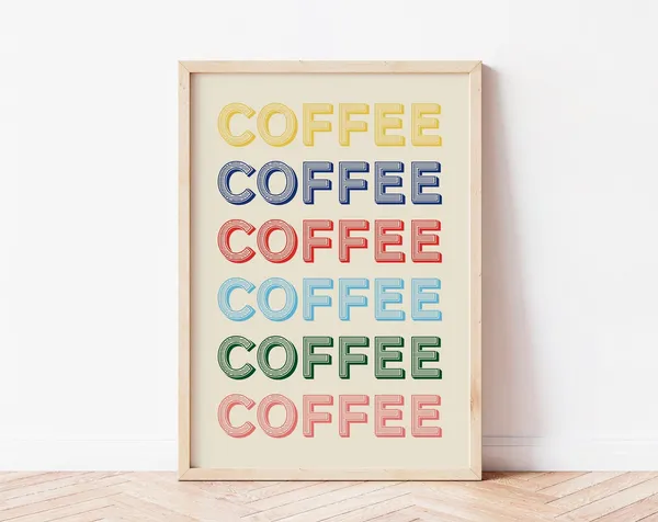 Coffee Art Print, Maximalist Mid-Century Kitchen Decor