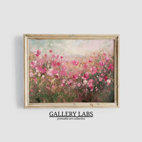 Pink Wildflower Painting, Farmhouse Art Print