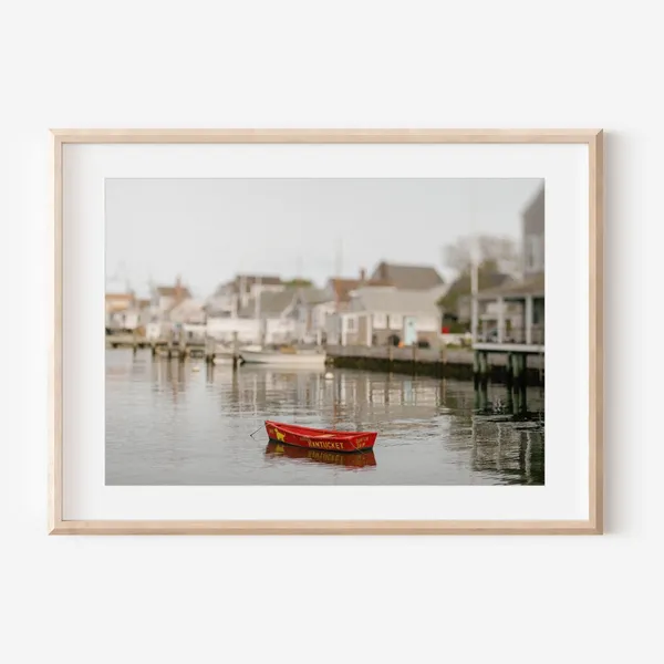 Nantucket Harbor Red Sailboat Coastal Art Print