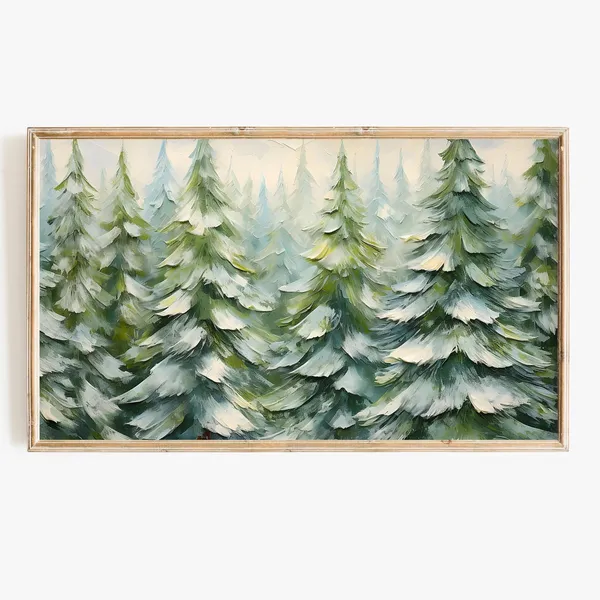 Vintage Christmas Snowy Pine Tree Art Print
