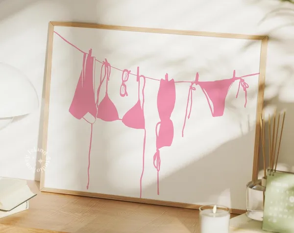Pink Bikini Art Print, Coastal Cowgirl Poster