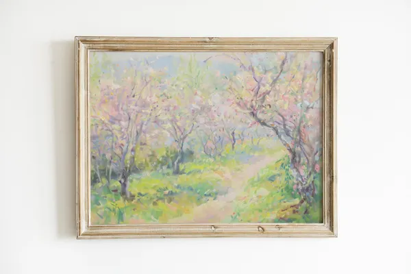 Soft Girly Pastel Autumn Vintage Floral Landscape Art Print