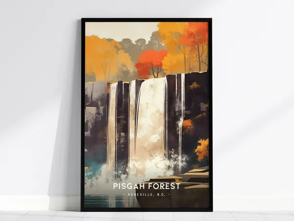 Pisgah Forest Waterfall Travel Poster, Asheville North Carolina