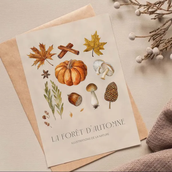 Autumn Elements Watercolor Collage Art Print