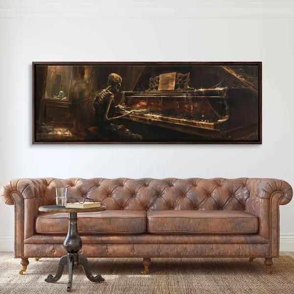 Skeleton Playing Dusty Piano, Halloween Art Print