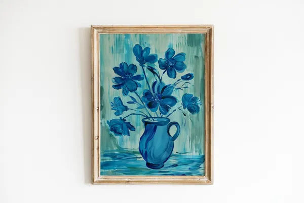 Blue Flower Vase Botanical Floral Art Print