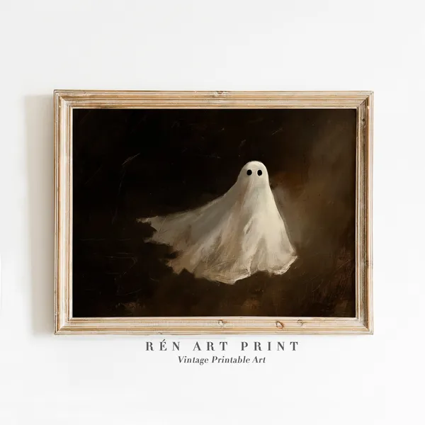 Vintage Ghost Art Print, Rustic Halloween Decor