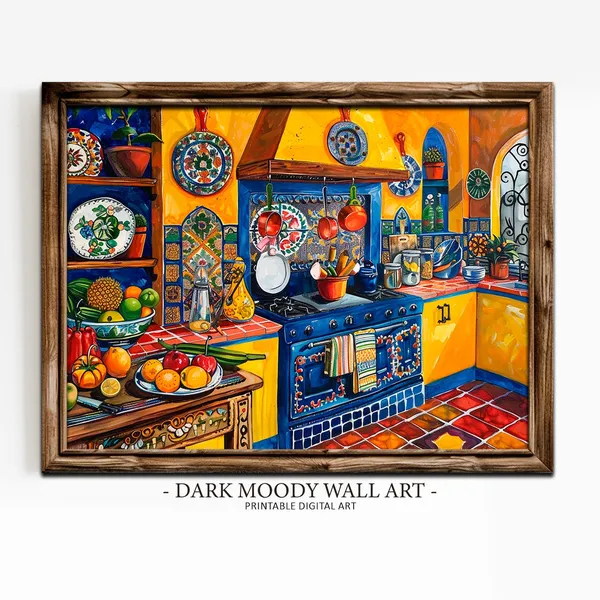 Mexican Talavera Kitchen Art Print, Folk Art