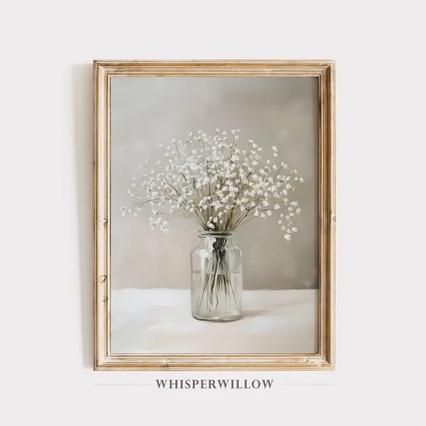 Baby's Breath Bouquet Painting, Elegant Floral Art Print