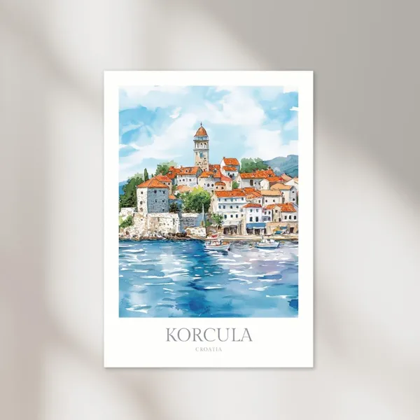 Korcula Croatia Watercolor Travel Poster Art Print