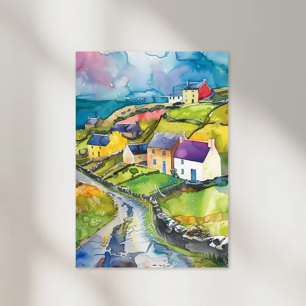 Ireland Watercolor Landscape, Vintage Travel Poster