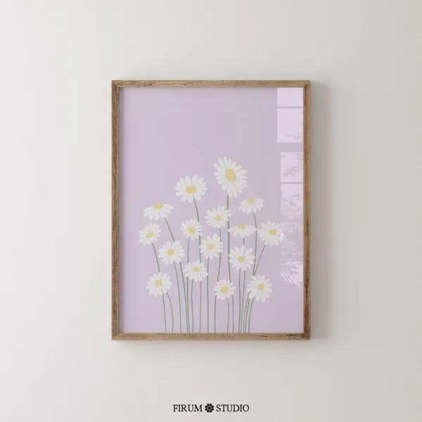 Lilac Daisies, Pastel Cottagecore Art Print