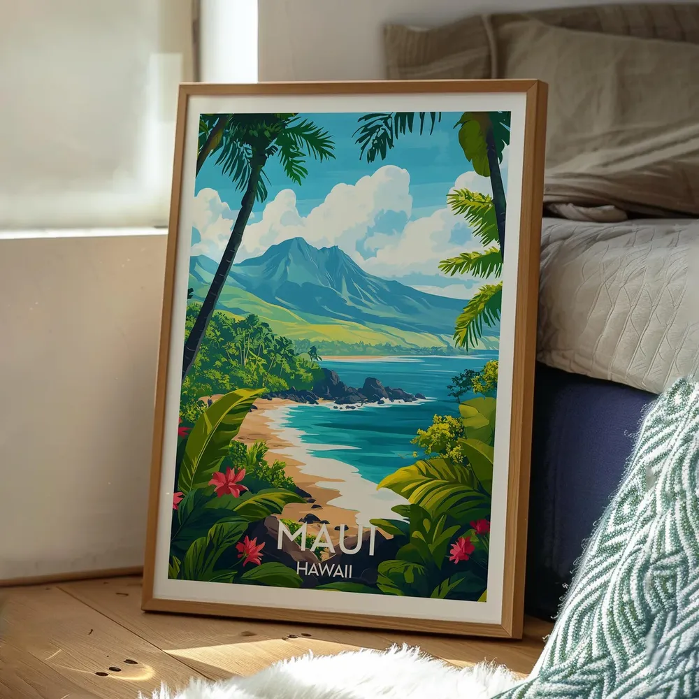 Maui Travel Poster, Hawaii Volcanoes and Mountains - Image 3