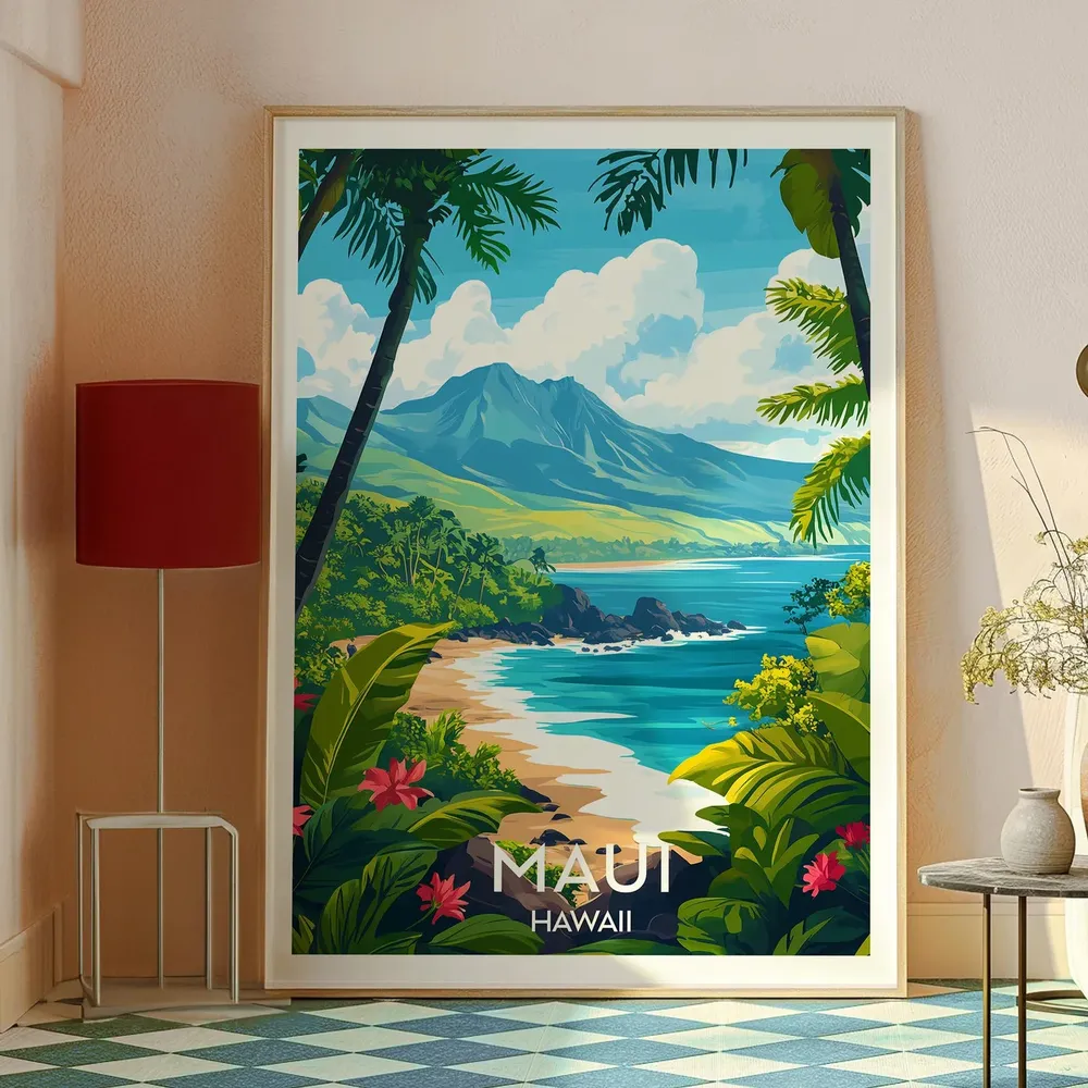 Maui Travel Poster, Hawaii Volcanoes and Mountains - Image 2