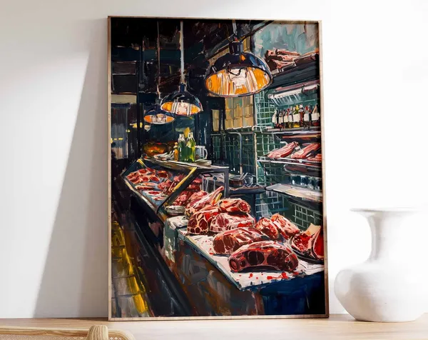 Vintage Butcher Shop Poster, Retro Kitchen Art Print
