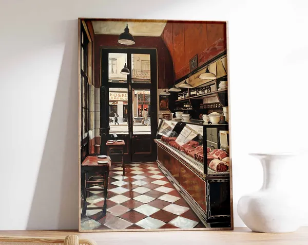 Vintage Butcher Shop Poster, Retro Kitchen Decor