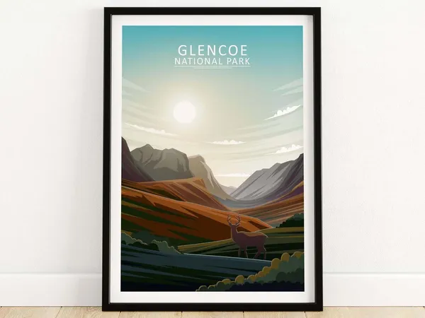 Glencoe Travel Poster, Scottish Countryside Art Print