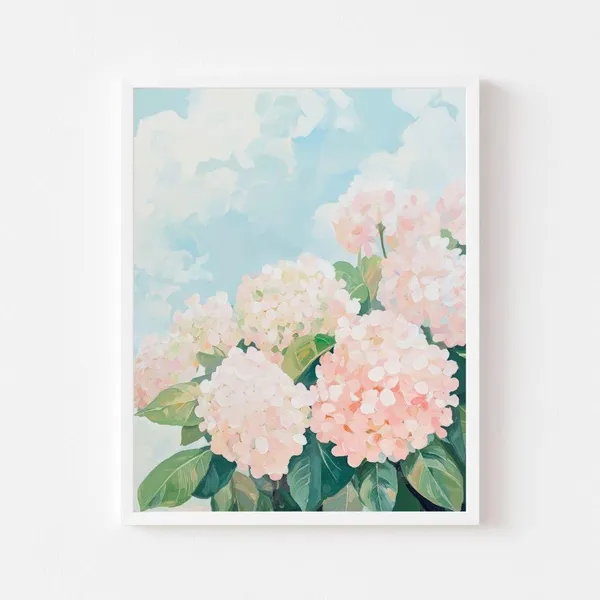 Pink Hydrangea Bush Vintage Floral Art Print