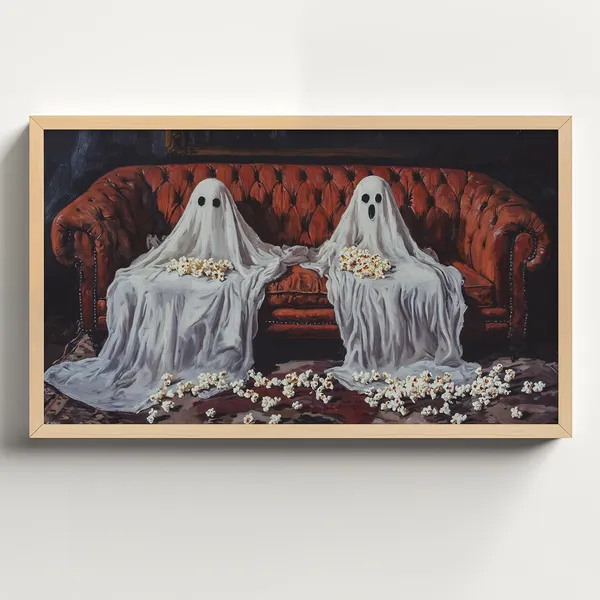 Vintage Halloween Popcorn Ghost Oil Painting, Art Print