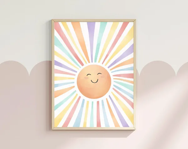 Happy Sun Watercolour Poster, Nursery Room Decor