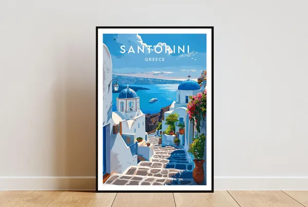 Santorini Travel Poster, Greece Europe Wall Art