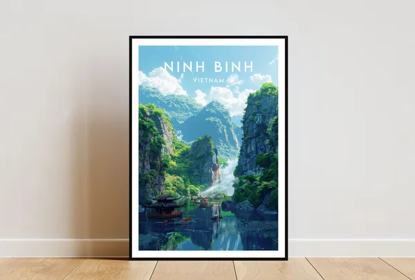 Ninh Binh Travel Poster, Vietnam Asia Travel Art Print