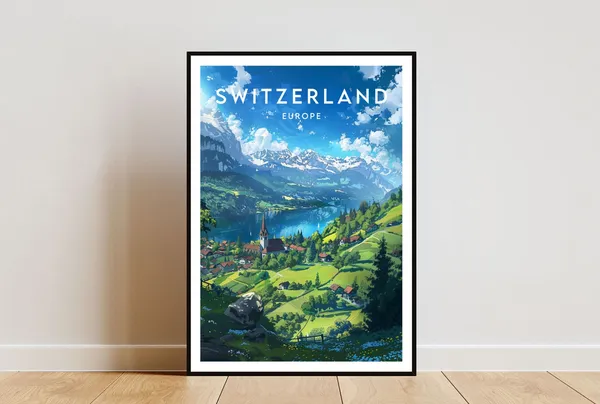 Switzerland Travel Poster, Geneva Europe Wall Art