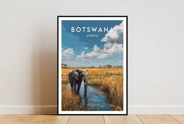 Botswana Travel Poster, Africa Wall Art Print