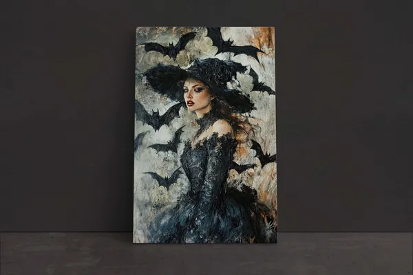 Witch Bat Halloween Gothic Vintage Art Print
