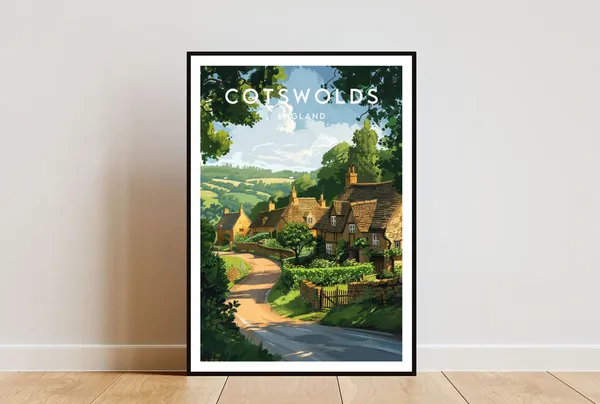 Cotswolds Travel Poster, England Europe Wall Art