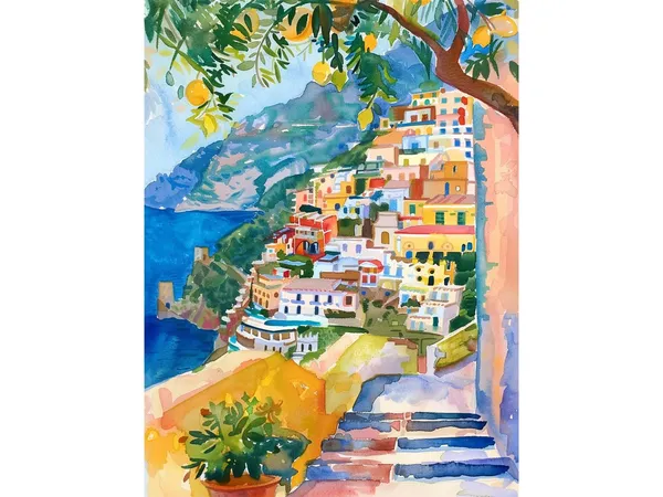 Positano Italian Cityscape Travel Poster