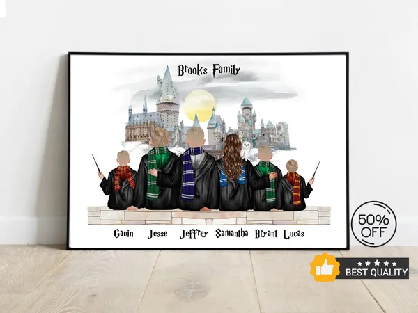 Magic Wizard School Personalized Christmas Art Print