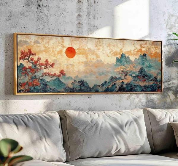 Vintage Japanese Tapestry, Boho Asian Textile Art Print