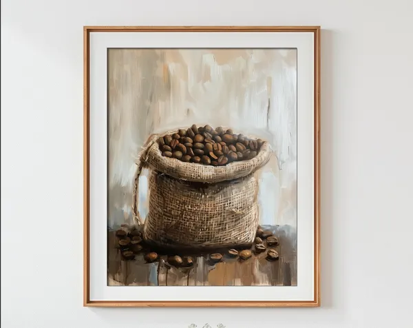 Coffee Beans Burlap Sack Oil Painting Art Print