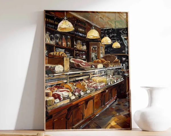 Vintage Delicatessen Poster, Kitchen and Cafe Art Print