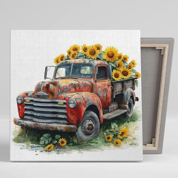 Sunflower Vintage Truck Rustic Farmhouse Art Print