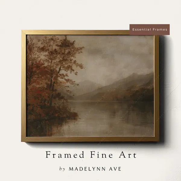 Rustic Fall Lake Landscape, Vintage Autumn Wall Art Print