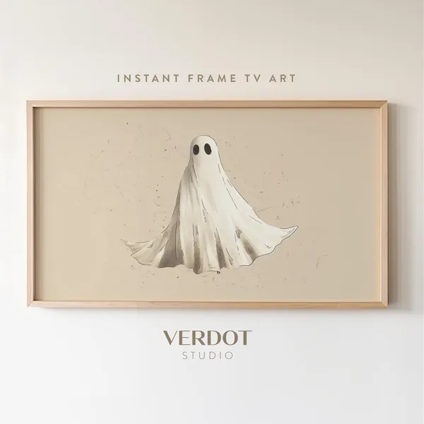 Modern Ghost Halloween Art Print, Neutral Minimalist