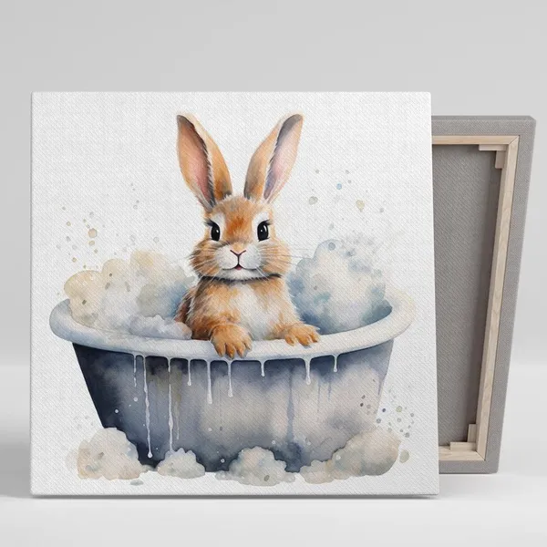 Bathtub Bunny Bliss Watercolor Art Print, Nursery Decor