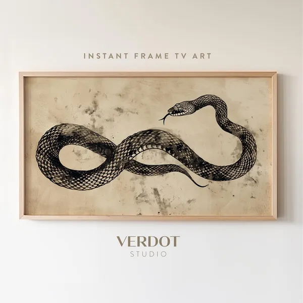 Snake Halloween Vintage Drawing, Neutral Decor Art Print